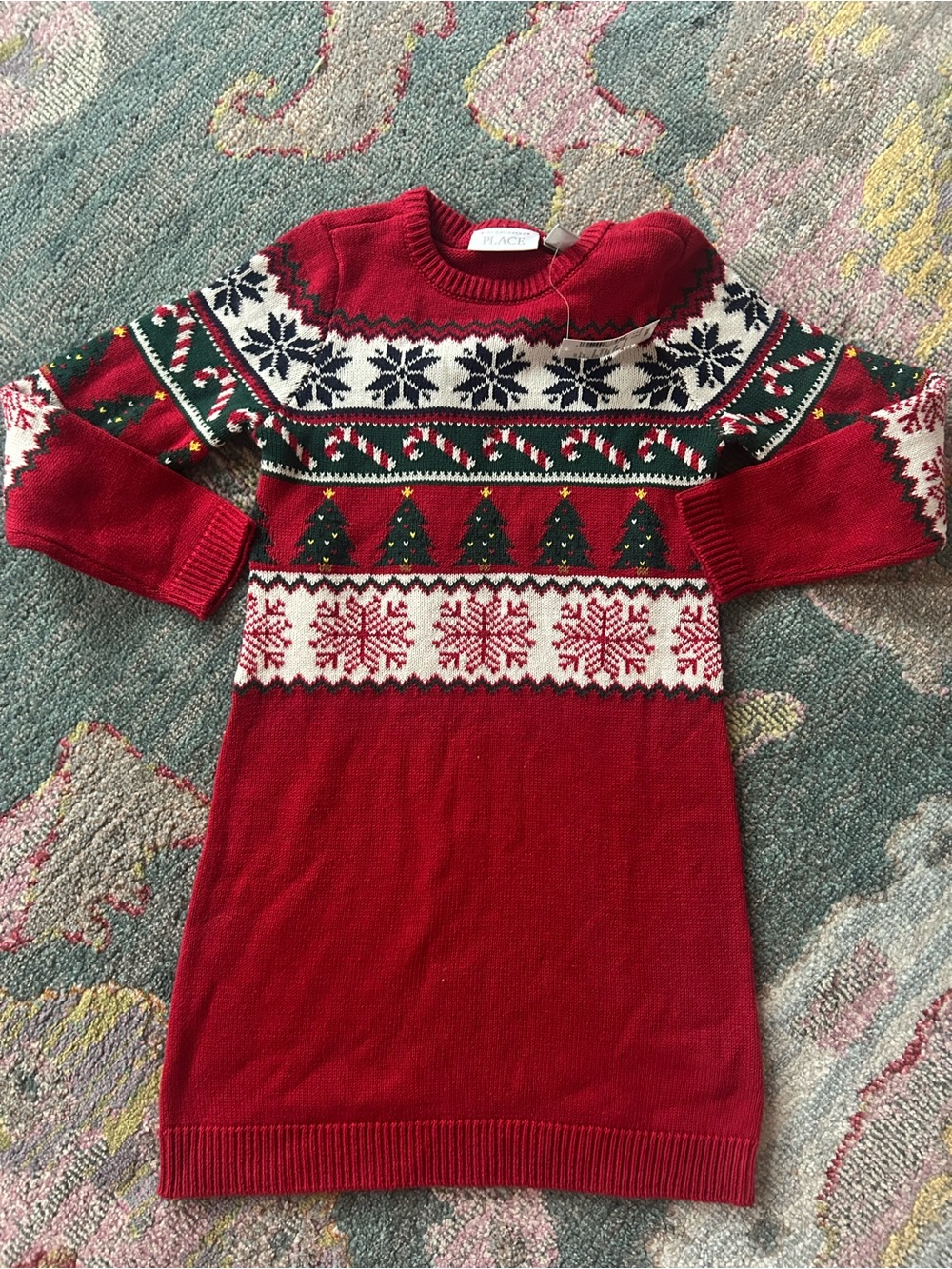 The Children's Place Red Fair Isle Holiday Knit Sweater Dress